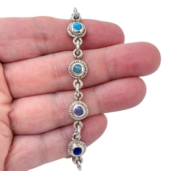 Estate Taxco Mexico Sterling Silver 925 Multi-Gem Bracelet 7.5" - Picture 1 of 8